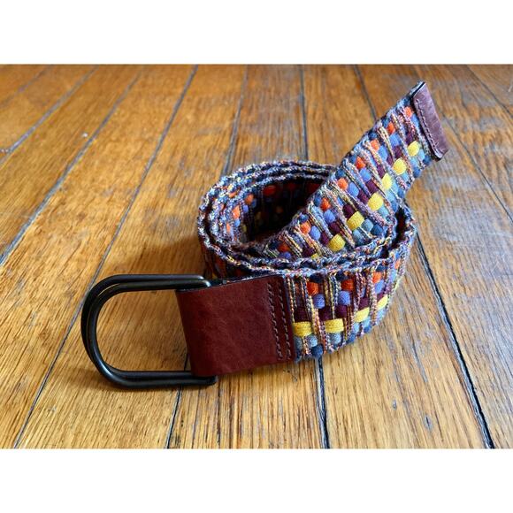 Colorful Fabric Belt w/Leather Trim Womens sz S - Picture 4 of 10